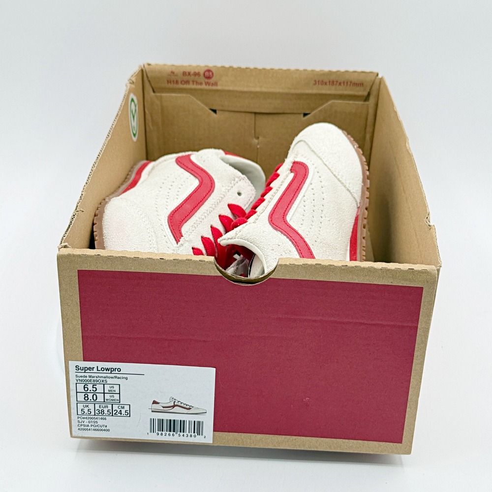 Vans Super Lowpro Size 8 Womens Suede Marshmallow/Red NEW - Picture 2 of 10